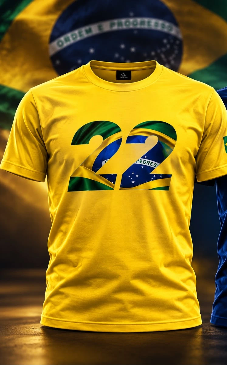 Camiseta Brasil 22 amarela em destaque